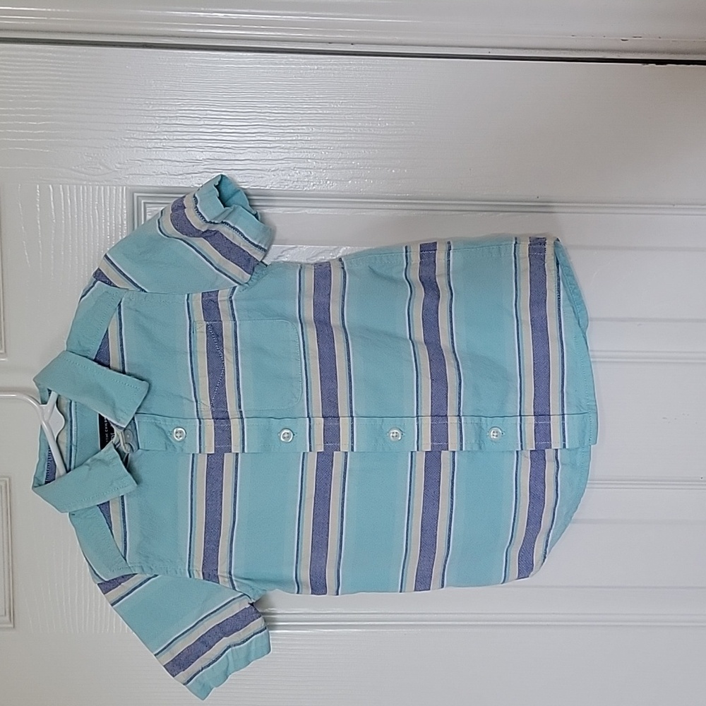 The Children's Place Boys Blue Striped Button Down, Short Sleeves, 4T